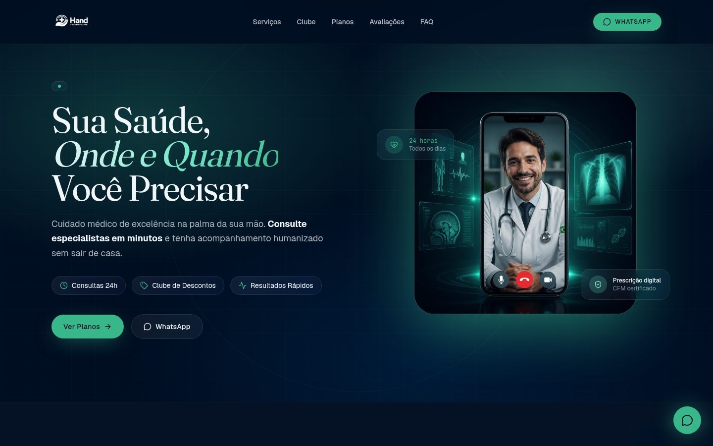 Prévia do site Hand Telemedicina